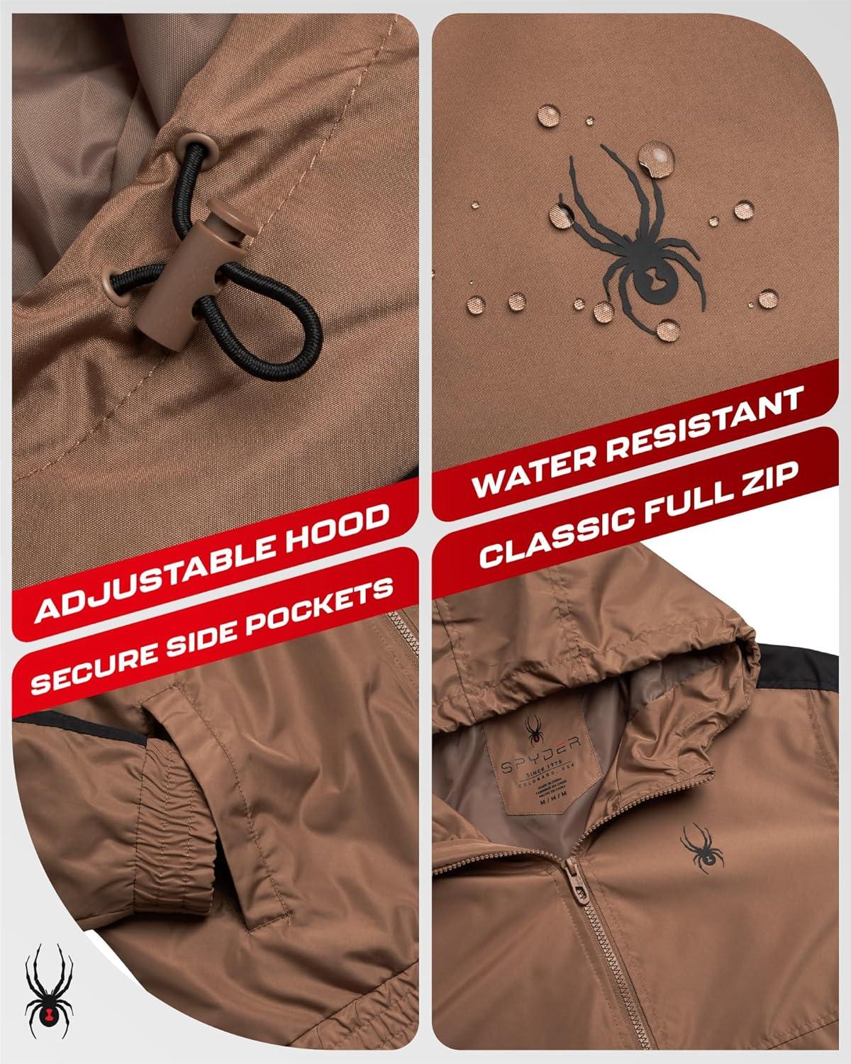 imageSpyder Mens Windbreaker Jacket Lightweight Breathable Wind Water Resistant Zip Up Jacket with Hood for Running Golf HikingTaupe