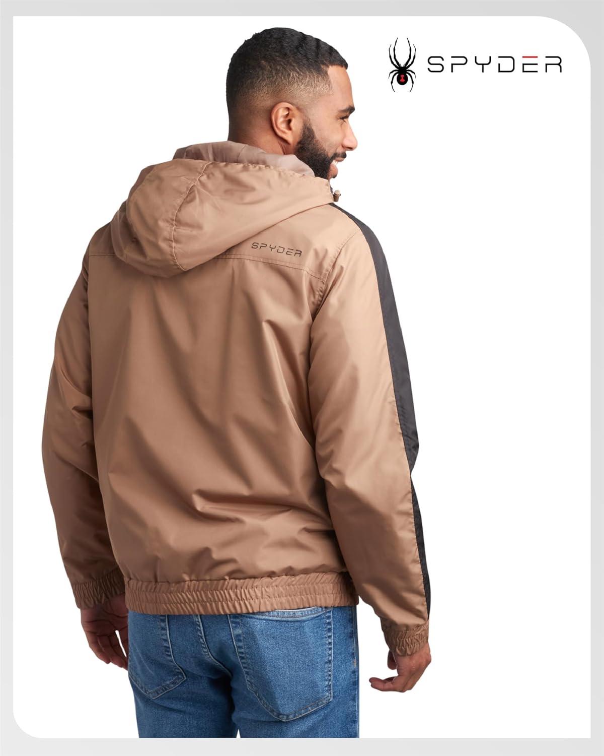 imageSpyder Mens Windbreaker Jacket Lightweight Breathable Wind Water Resistant Zip Up Jacket with Hood for Running Golf HikingTaupe