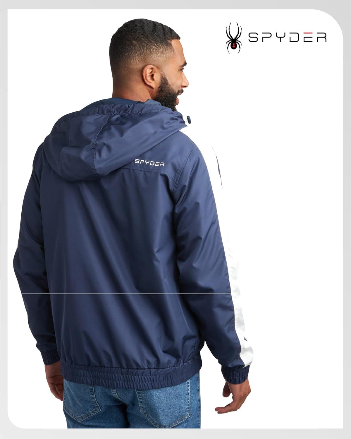 imageSpyder Mens Windbreaker Jacket Lightweight Breathable Wind Water Resistant Zip Up Jacket with Hood for Running Golf HikingTrue Navy