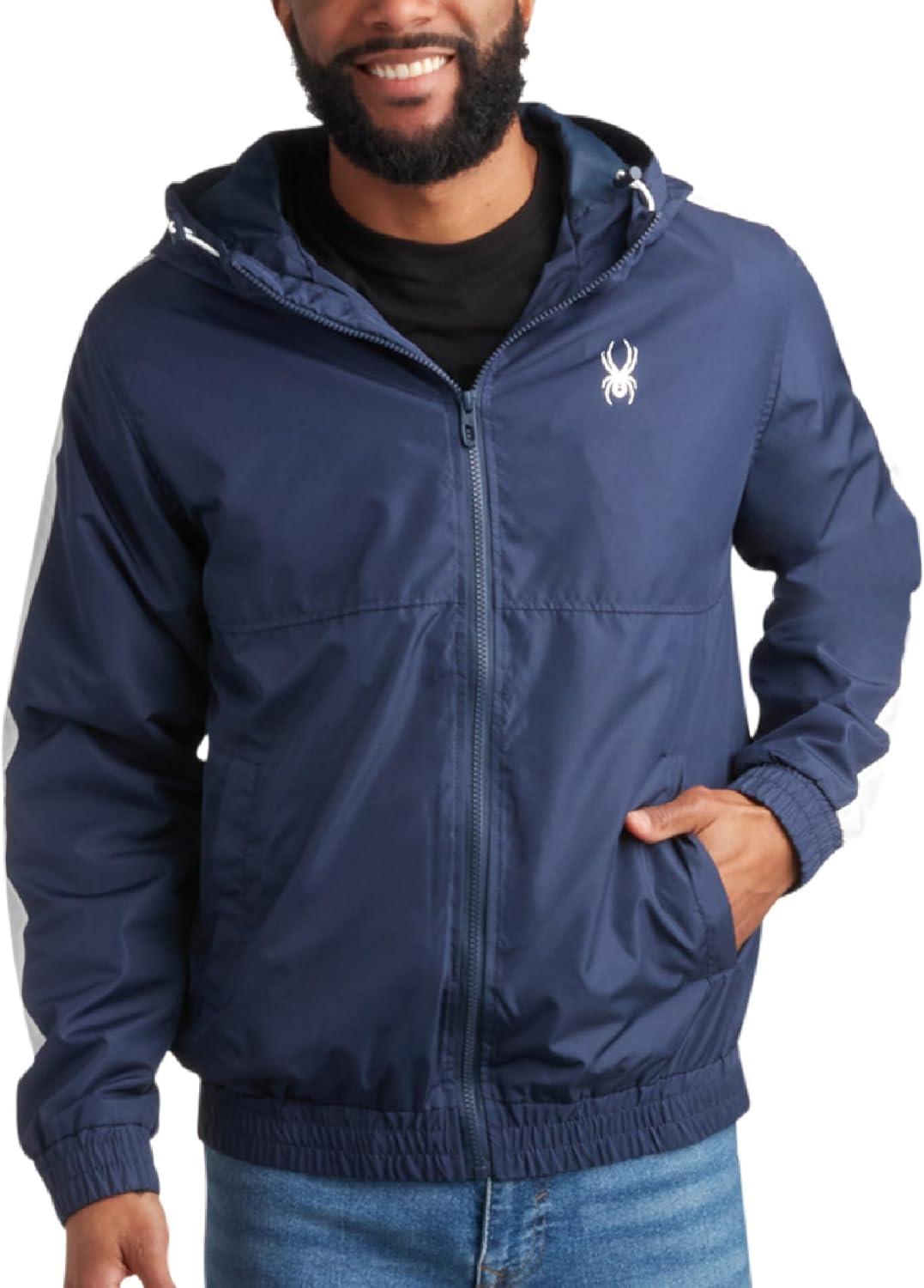 imageSpyder Mens Windbreaker Jacket Lightweight Breathable Wind Water Resistant Zip Up Jacket with Hood for Running Golf HikingTrue Navy