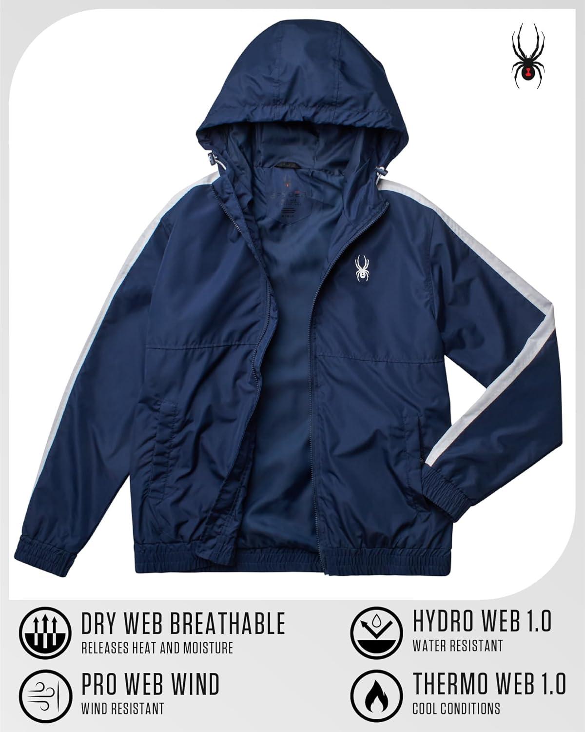 imageSpyder Mens Windbreaker Jacket Lightweight Breathable Wind Water Resistant Zip Up Jacket with Hood for Running Golf HikingTrue Navy