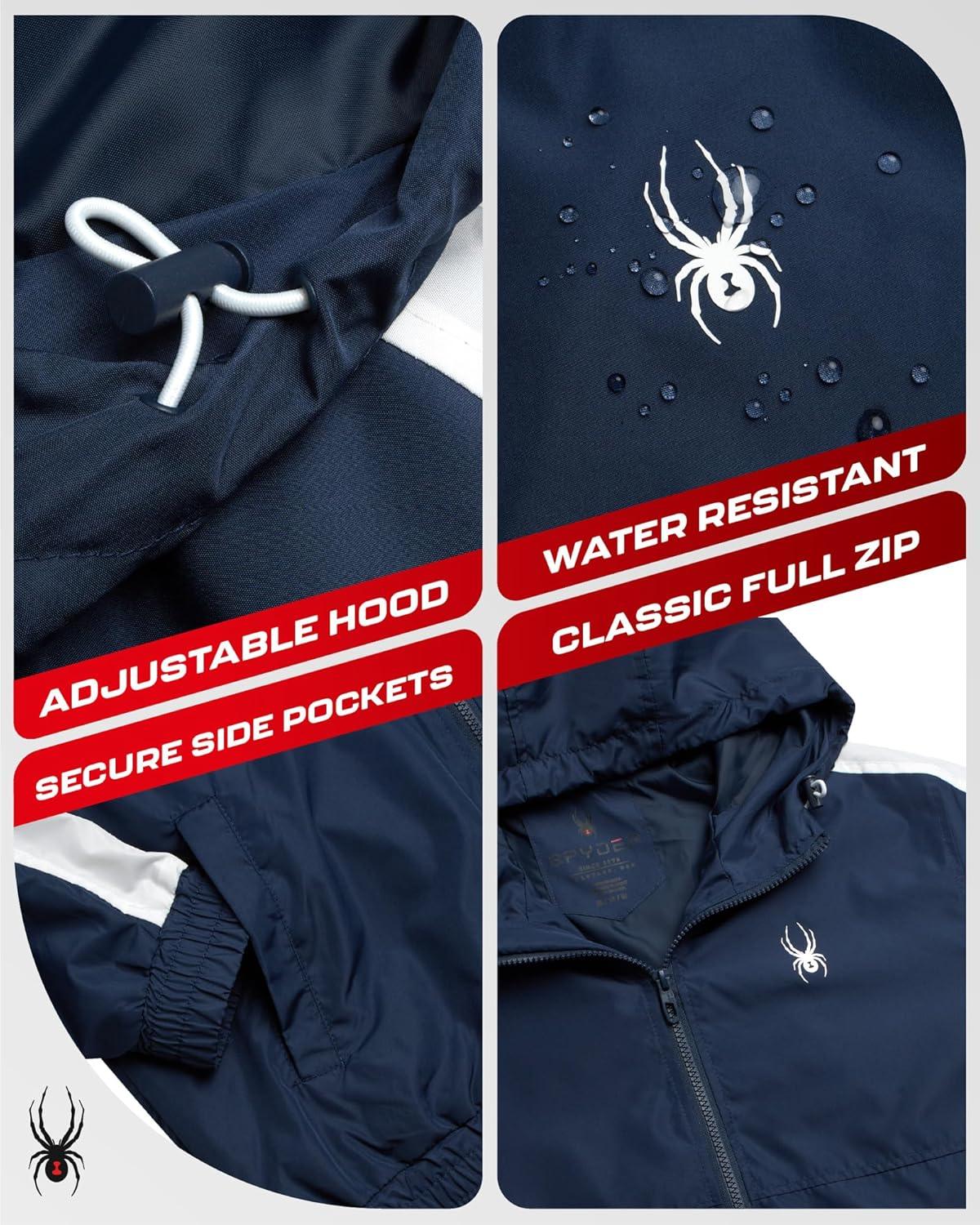 imageSpyder Mens Windbreaker Jacket Lightweight Breathable Wind Water Resistant Zip Up Jacket with Hood for Running Golf HikingTrue Navy