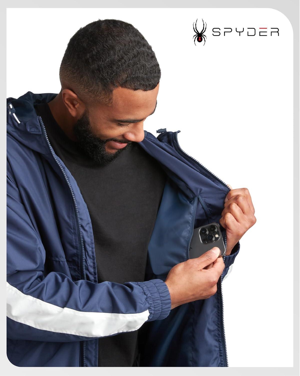 imageSpyder Mens Windbreaker Jacket Lightweight Breathable Wind Water Resistant Zip Up Jacket with Hood for Running Golf HikingTrue Navy