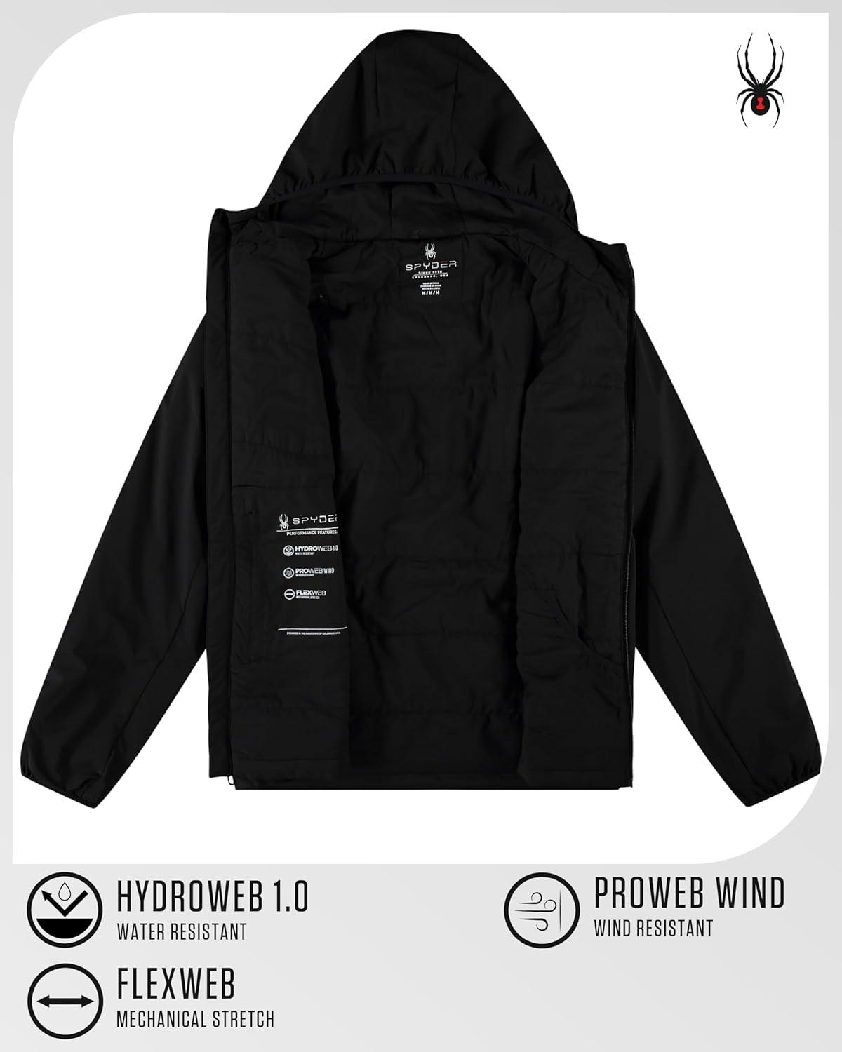 imageSpyder Mens Windbreaker Jacket Lightweight Insulated WaterResistant Active Zip Up Hooded Windbreaker Jackets for MenBlack
