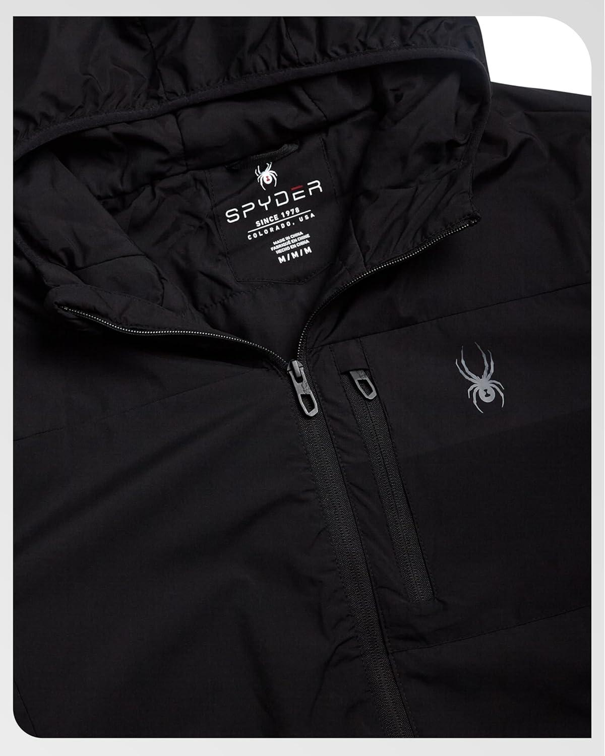 imageSpyder Mens Windbreaker Jacket Lightweight Insulated WaterResistant Active Zip Up Hooded Windbreaker Jackets for MenBlack