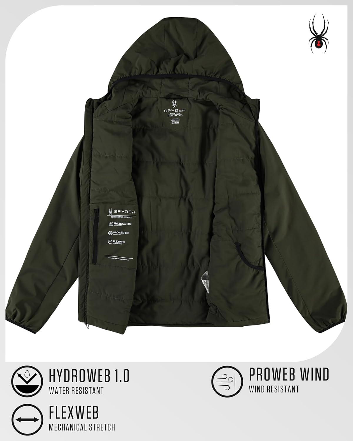 imageSpyder Mens Windbreaker Jacket Lightweight Insulated WaterResistant Active Zip Up Hooded Windbreaker Jackets for MenOlive