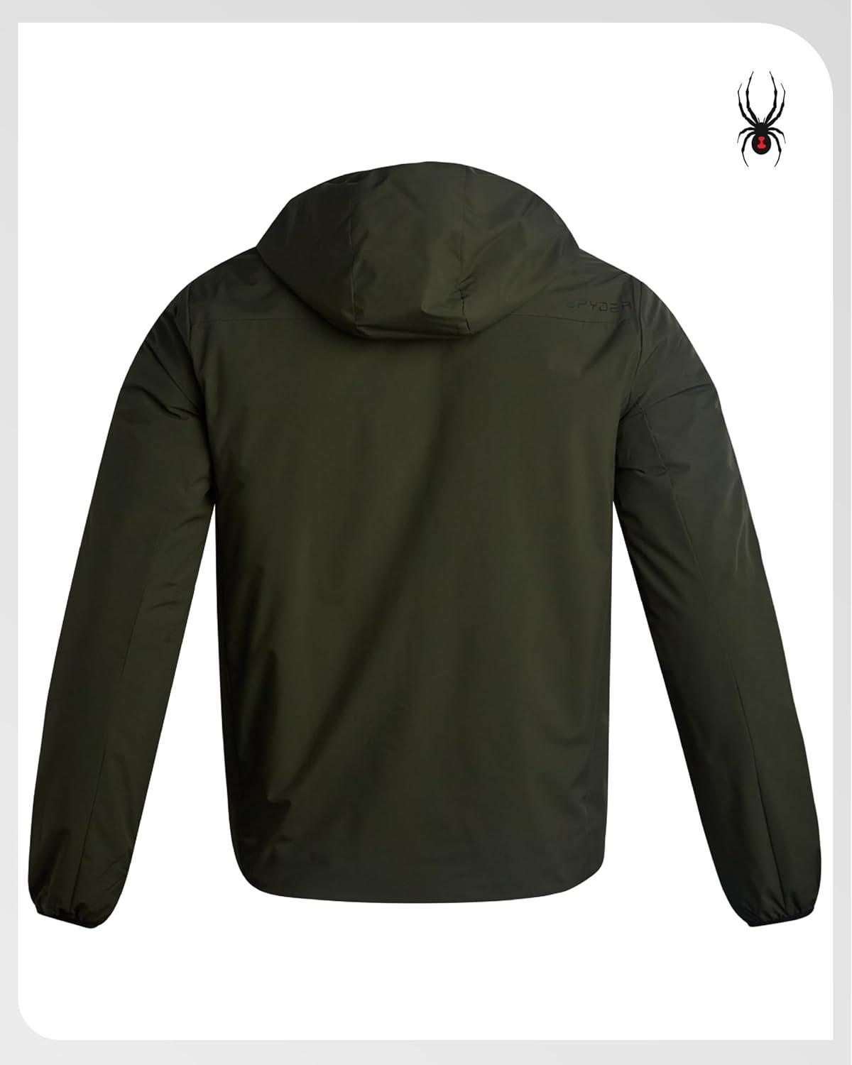 imageSpyder Mens Windbreaker Jacket Lightweight Insulated WaterResistant Active Zip Up Hooded Windbreaker Jackets for MenOlive