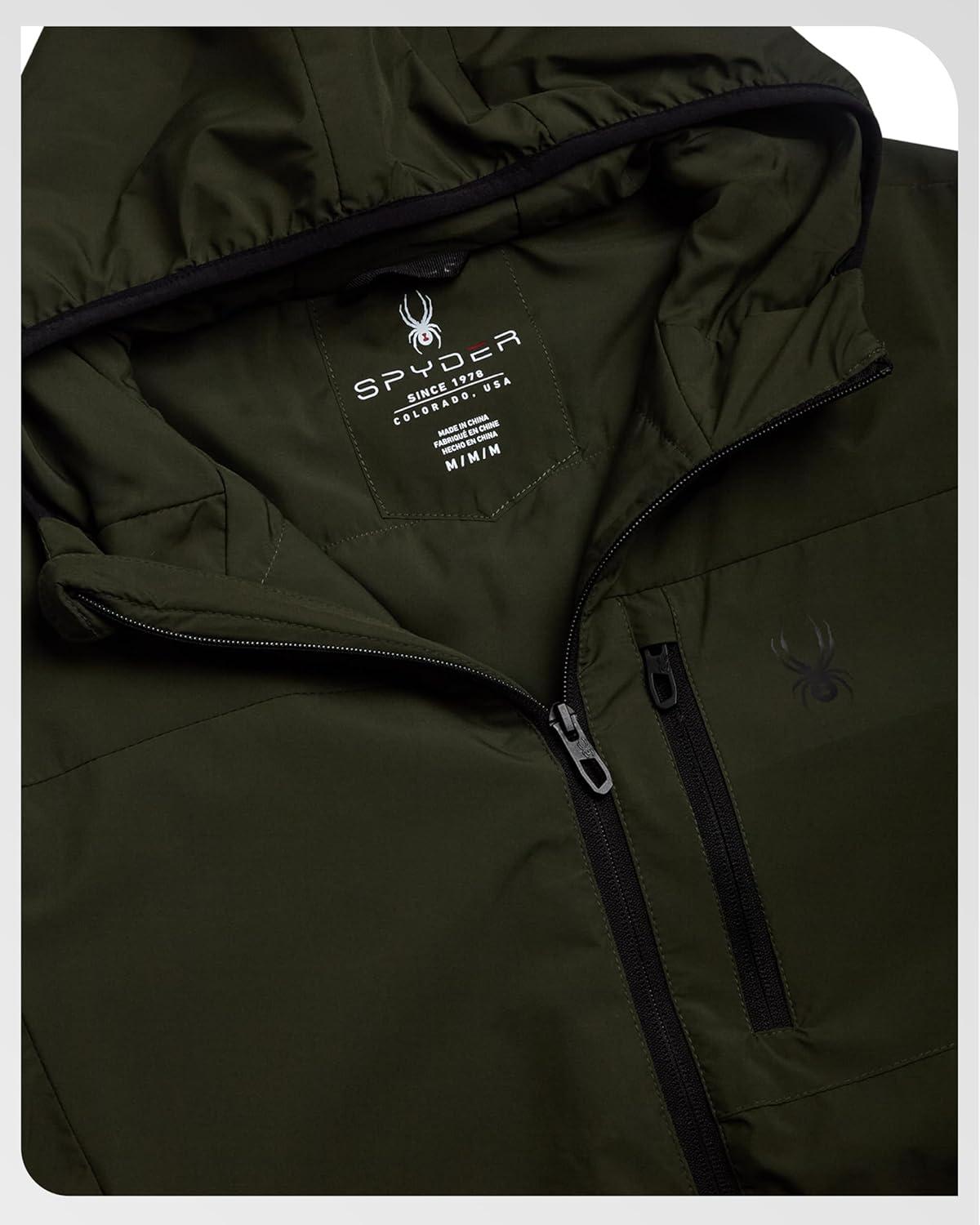 imageSpyder Mens Windbreaker Jacket Lightweight Insulated WaterResistant Active Zip Up Hooded Windbreaker Jackets for MenOlive