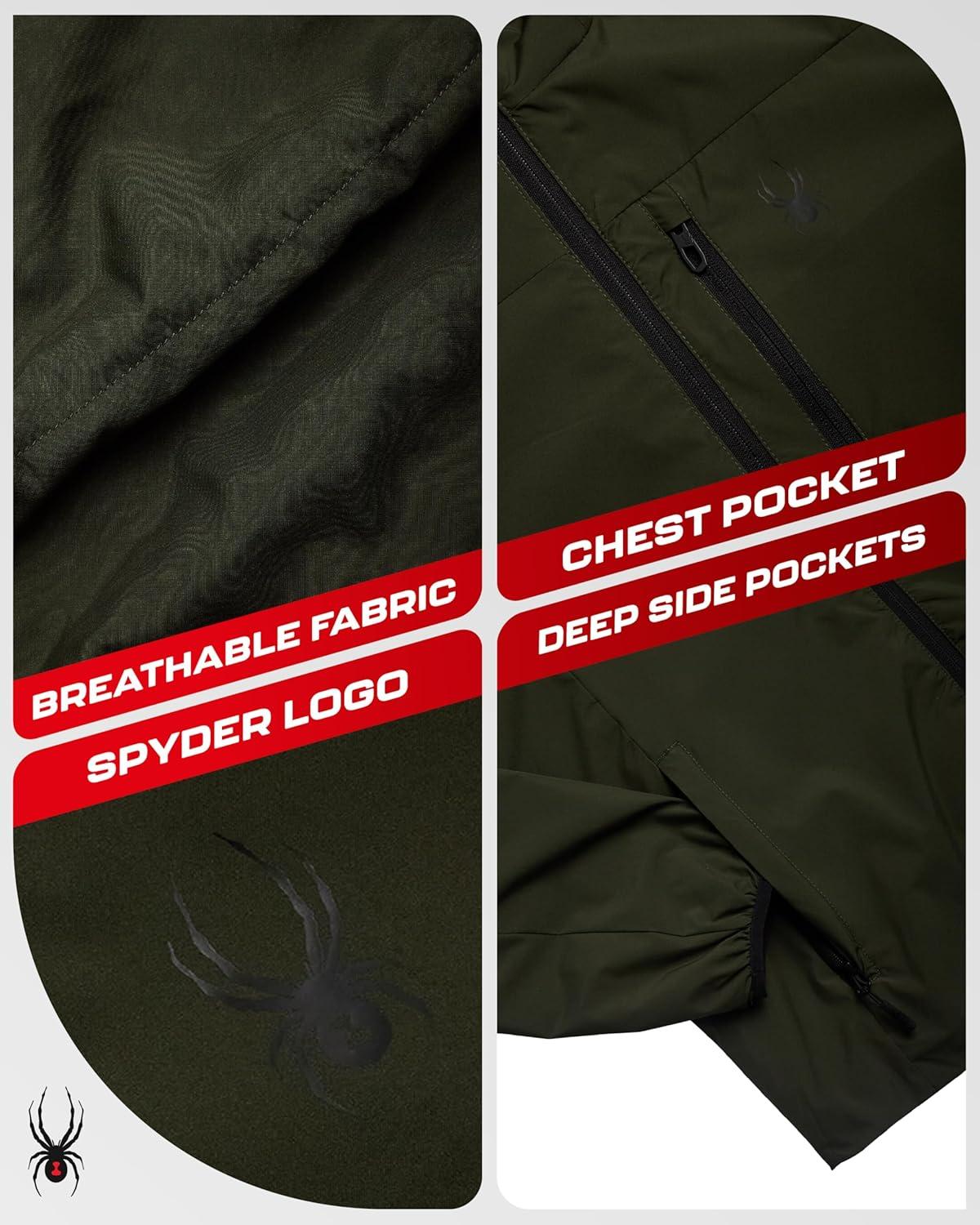 imageSpyder Mens Windbreaker Jacket Lightweight Insulated WaterResistant Active Zip Up Hooded Windbreaker Jackets for MenOlive