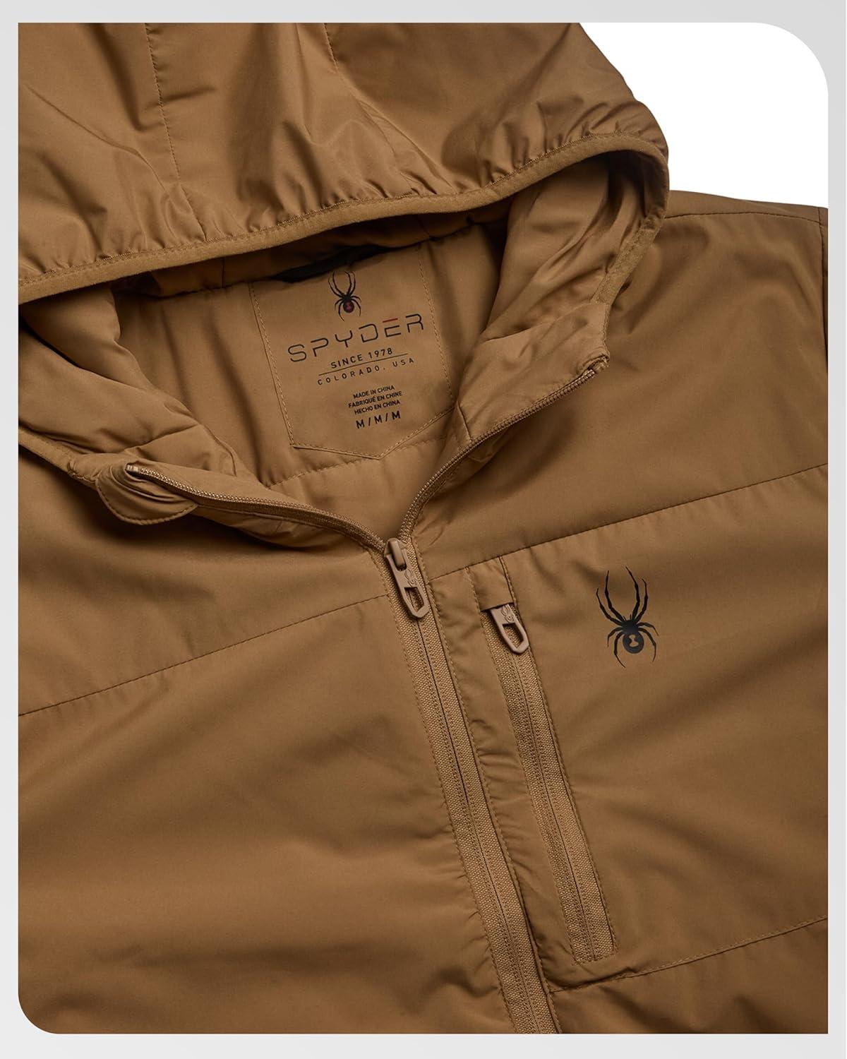 imageSpyder Mens Windbreaker Jacket Lightweight Insulated WaterResistant Active Zip Up Hooded Windbreaker Jackets for MenTaupe