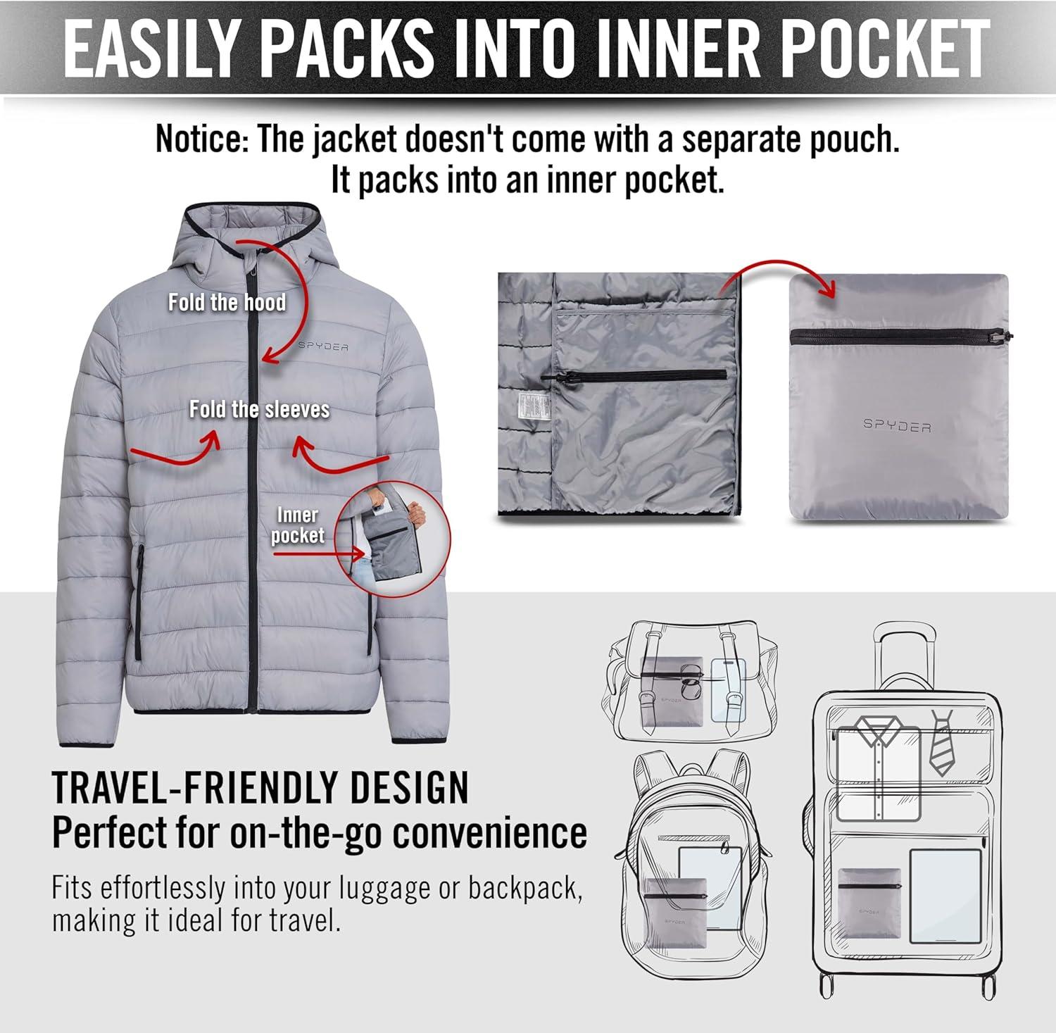 imageSpyder Packable Puffer Jacket Men with Hood Lightweight Winter Jackets for MenPewter