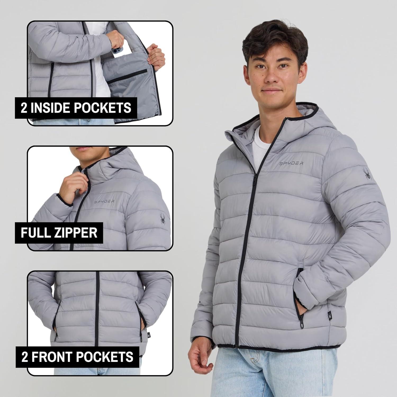 imageSpyder Packable Puffer Jacket Men with Hood Lightweight Winter Jackets for MenPewter