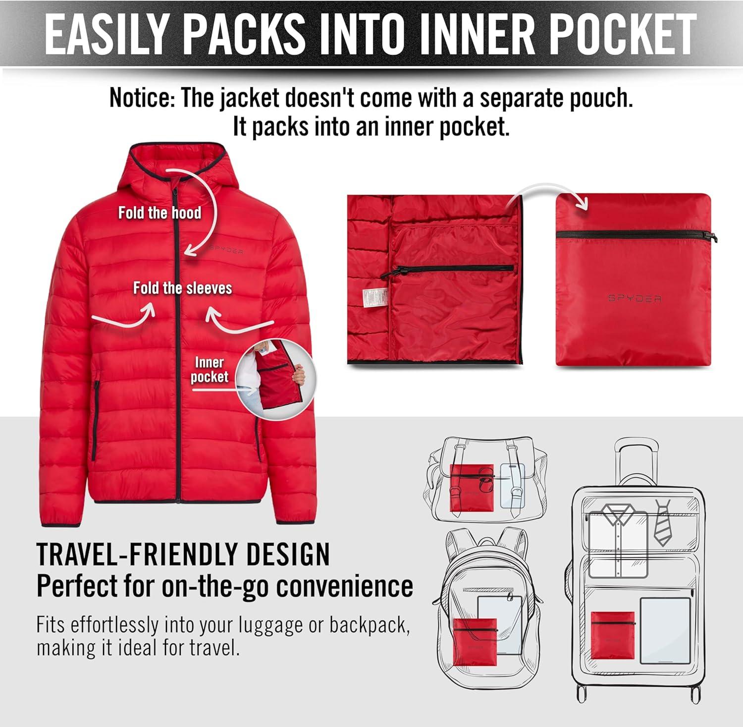 imageSpyder Packable Puffer Jacket Men with Hood Lightweight Winter Jackets for MenRed