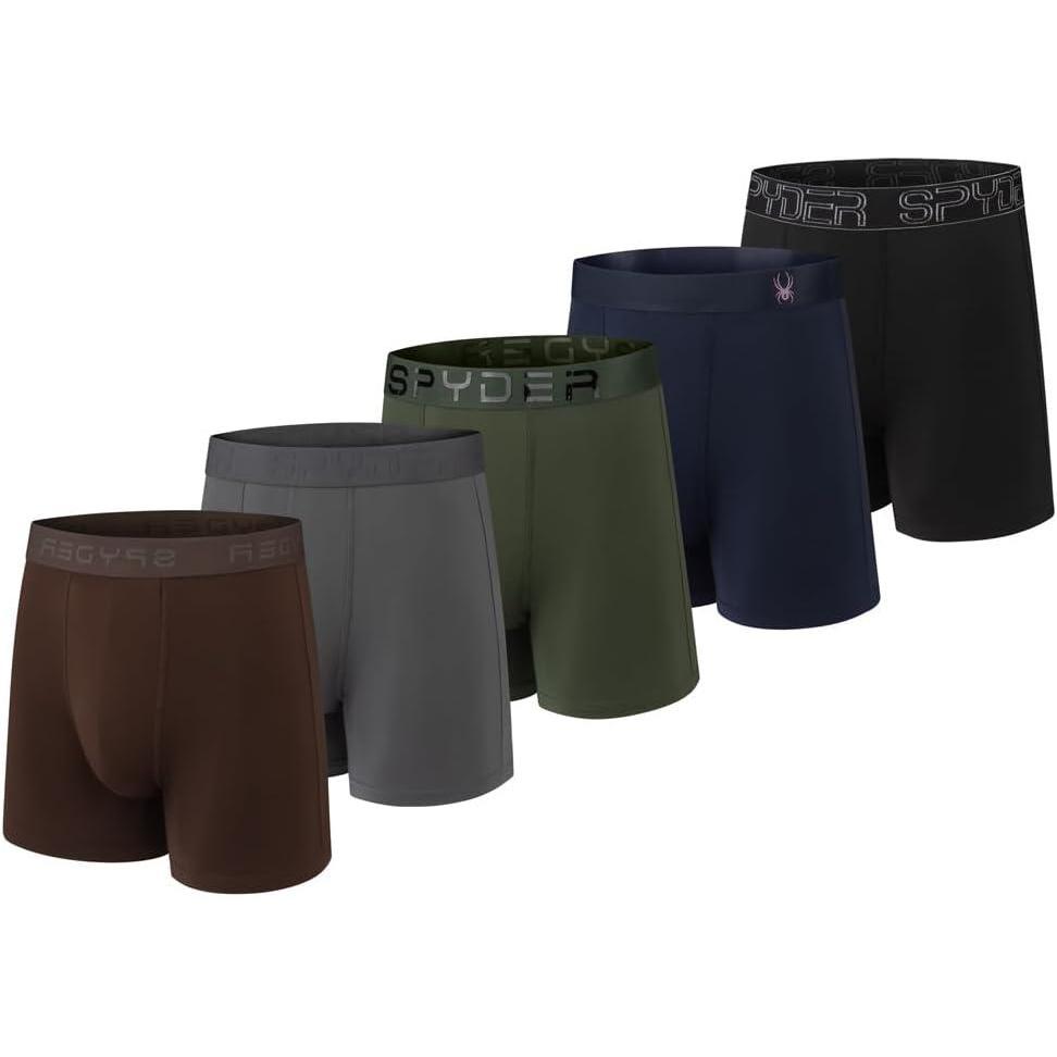 imageSpyder Mens Boxer Briefs 5 Pack Poly Spandex Performance Boxer Briefs UnderwearBrownGreyGreenNavyBlack