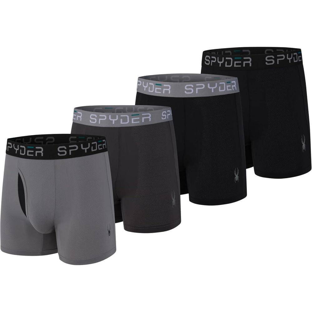 imageSpyder Mens Boxer Briefs Performance Nylon Mesh Sports Underwear With Fly FrontBlackHeatherBlackCharcoal