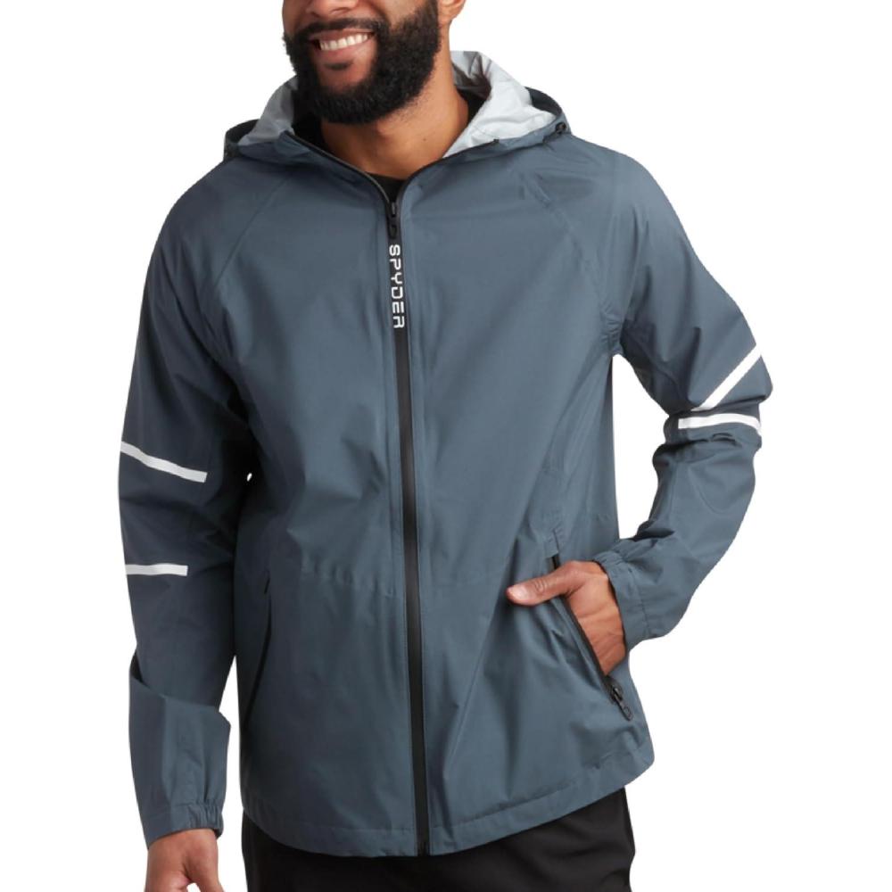 imageSpyder Mens Rain Jacket Waterproof Lightweight Hooded Windbreaker Outerwear Jacket for Golf Hiking and Outdoor SXLDark Slate Reflective Taping