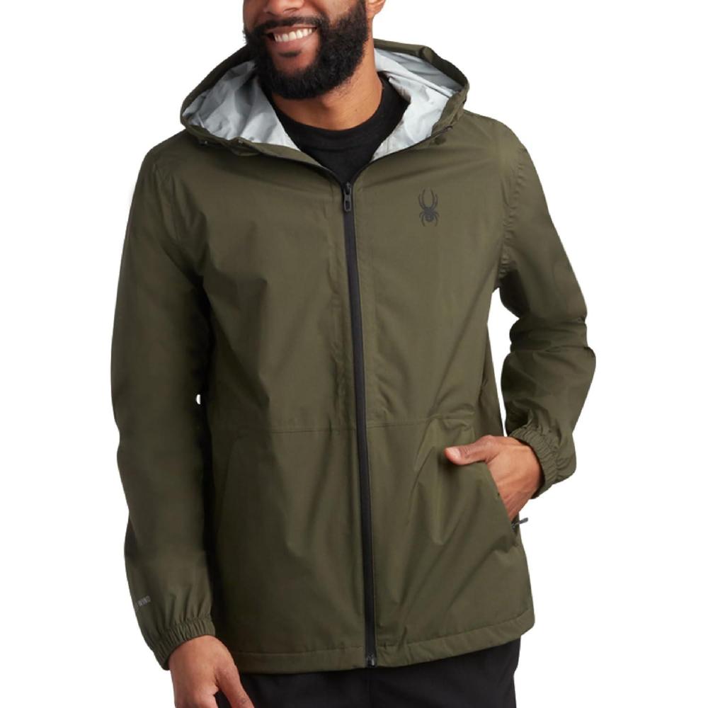 imageSpyder Mens Rain Jacket Waterproof Lightweight Hooded Windbreaker Outerwear Jacket for Golf Hiking and Outdoor SXLOlive