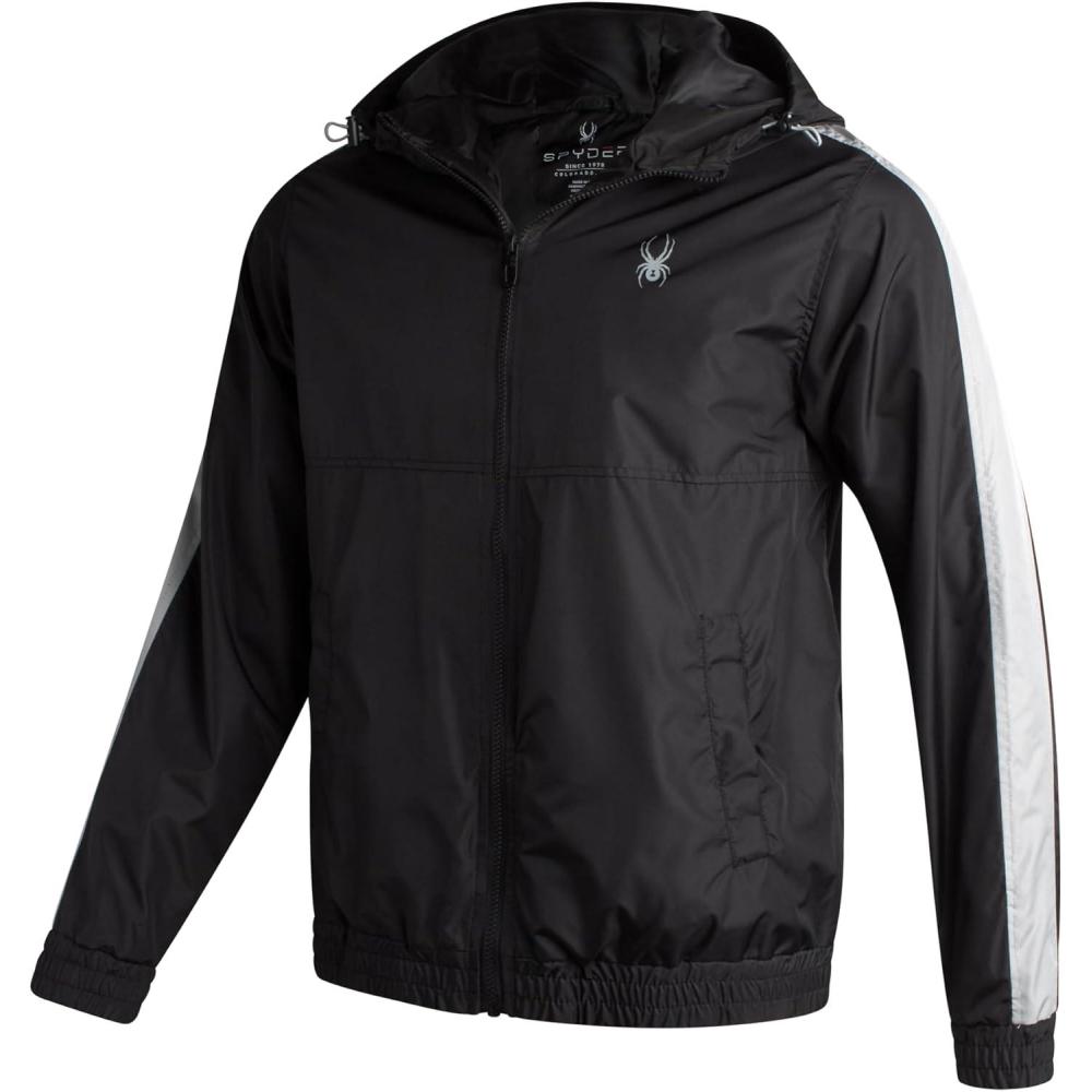 imageSpyder Mens Windbreaker Jacket Lightweight Breathable Wind Water Resistant Zip Up Jacket with Hood for Running Golf HikingBlack