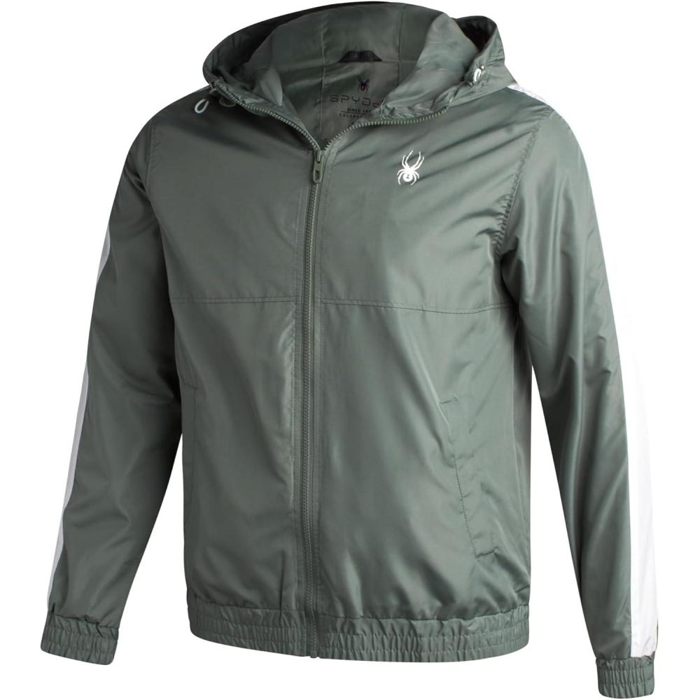imageSpyder Mens Windbreaker Jacket Lightweight Breathable Wind Water Resistant Zip Up Jacket with Hood for Running Golf HikingSpruce Green