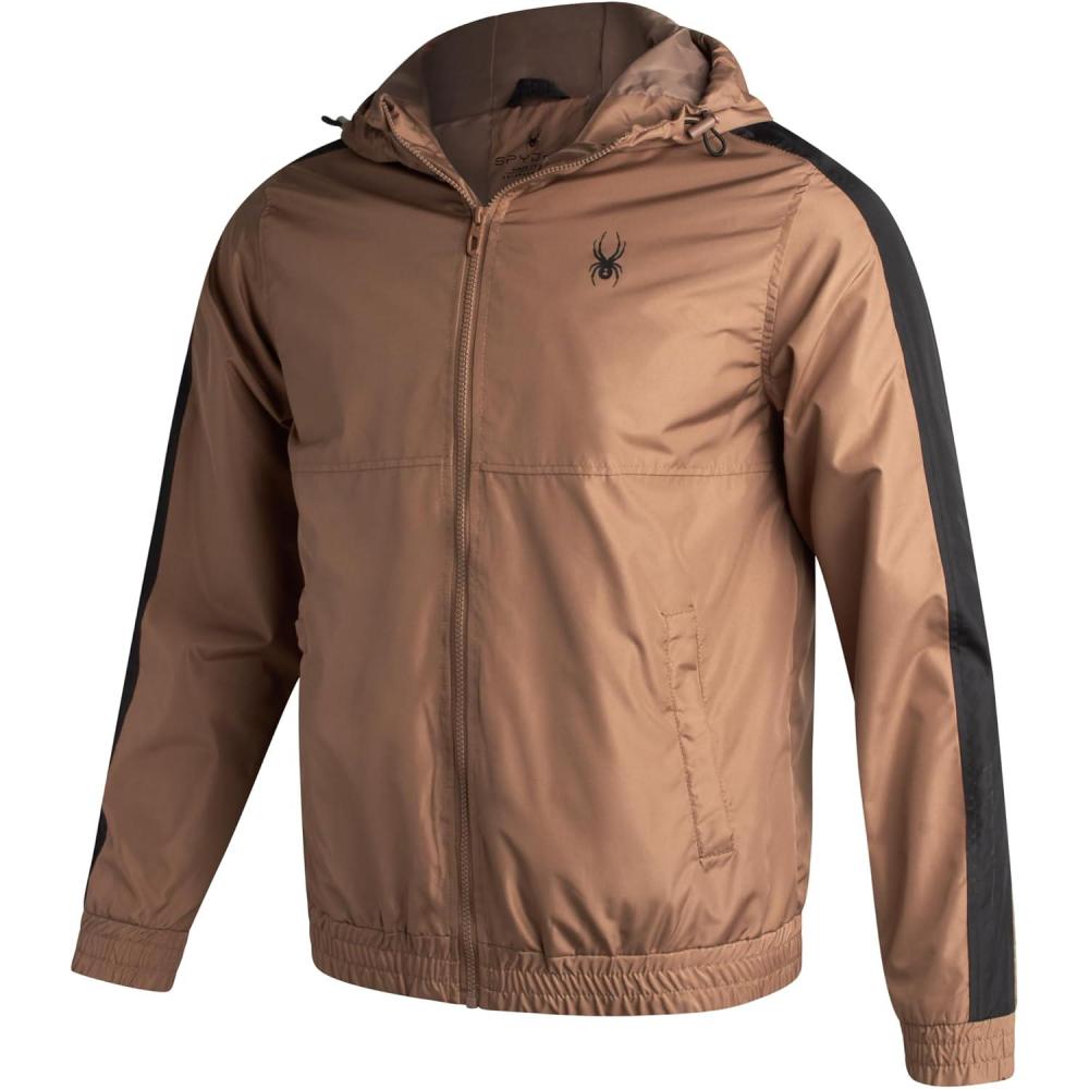 imageSpyder Mens Windbreaker Jacket Lightweight Breathable Wind Water Resistant Zip Up Jacket with Hood for Running Golf HikingTaupe