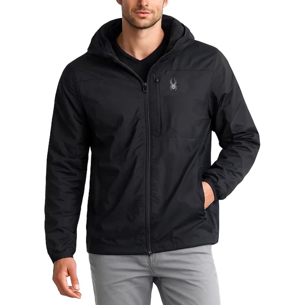 imageSpyder Mens Windbreaker Jacket Lightweight Insulated WaterResistant Active Zip Up Hooded Windbreaker Jackets for MenBlack