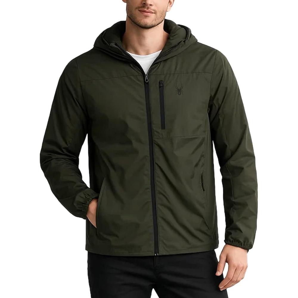 imageSpyder Mens Windbreaker Jacket Lightweight Insulated WaterResistant Active Zip Up Hooded Windbreaker Jackets for MenOlive