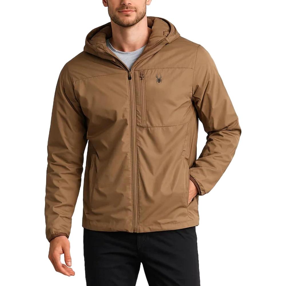 imageSpyder Mens Windbreaker Jacket Lightweight Insulated WaterResistant Active Zip Up Hooded Windbreaker Jackets for MenTaupe