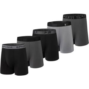 Spyder Mens Boxer Briefs 5 Pack Poly Spandex Performance Boxer Briefs Underwear(Black/Grey/Black/Heather/Grey)