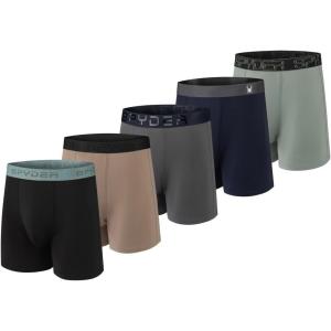 Spyder Mens Boxer Briefs 5 Pack Poly Spandex Performance Boxer Briefs Underwear(Black/Sienna/Grey/Navy/Light Green)