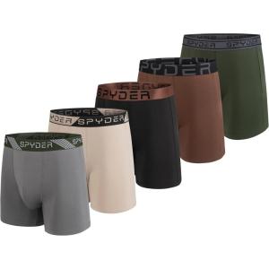 Spyder Mens Boxer Briefs 5 Pack Poly Spandex Performance Boxer Briefs Underwear(Grey/Ivory/Black/Brown/Green)