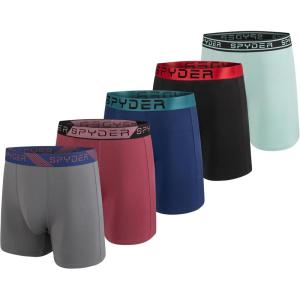 Spyder Mens Boxer Briefs 5 Pack Poly Spandex Performance Boxer Briefs Underwear(Grey/Red/Navy/Black/Turquoise)