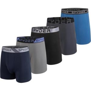 Spyder Mens Boxer Briefs 5 Pack Poly Spandex Performance Boxer Briefs Underwear(Navy/Grey/Black/Charcoal/Blue)