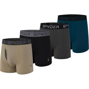 Spyder Mens Boxer Briefs Performance Nylon Mesh Sports Underwear With Fly Front(Black/Carcoal/Ivory/Navy-teal)