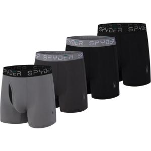 Spyder Mens Boxer Briefs Performance Nylon Mesh Sports Underwear With Fly Front(Black/Heather/Black/Charcoal)
