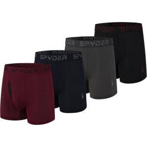 Spyder Mens Boxer Briefs Performance Nylon Mesh Sports Underwear With Fly Front(Heather/Red/Black/Navy)