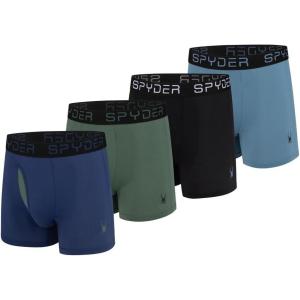 Spyder Mens Boxer Briefs Performance Nylon Mesh Sports Underwear With Fly Front(Navy/Green/Black/Teal)