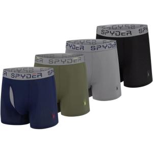 Spyder Mens Boxer Briefs Performance Nylon Mesh Sports Underwear With Fly Front(Navy/Green/Heather/Black)