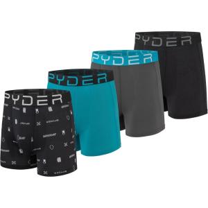 Spyder Mens Boxer Briefs Performance Nylon Mesh Sports Underwear(Black/Grey/Black/Turquoise)