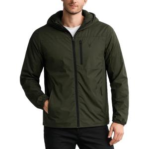 Spyder Mens Windbreaker Jacket – Lightweight Insulated Water-Resistant Active Zip Up Hooded Windbreaker Jackets for Men(Olive)