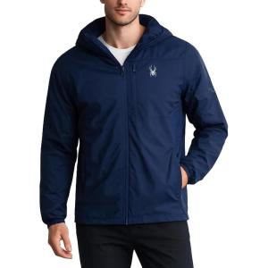 Spyder Mens Windbreaker Jacket – Lightweight Insulated Water-Resistant Active Zip Up Hooded Windbreaker Jackets for Men(True Navy Blue)