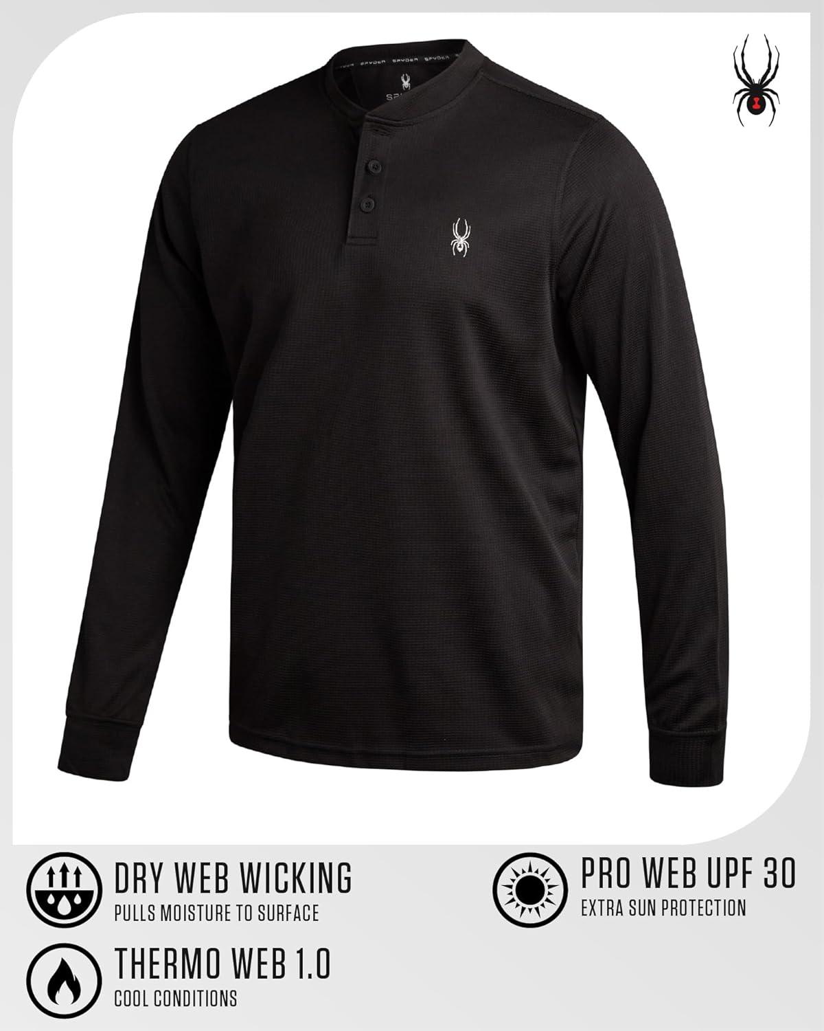 imageSpyder Mens Henley Shirt Lightweight Quick Dry Moisture Wicking Long Sleeve Athletic Performance Shirts for MenBlack