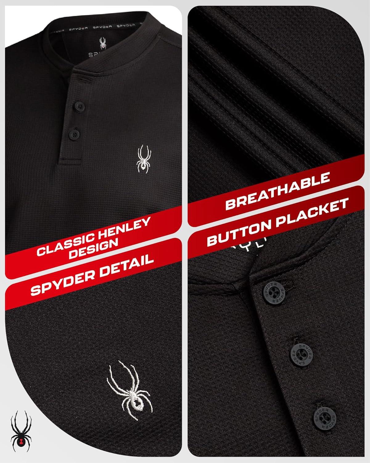 imageSpyder Mens Henley Shirt Lightweight Quick Dry Moisture Wicking Long Sleeve Athletic Performance Shirts for MenBlack