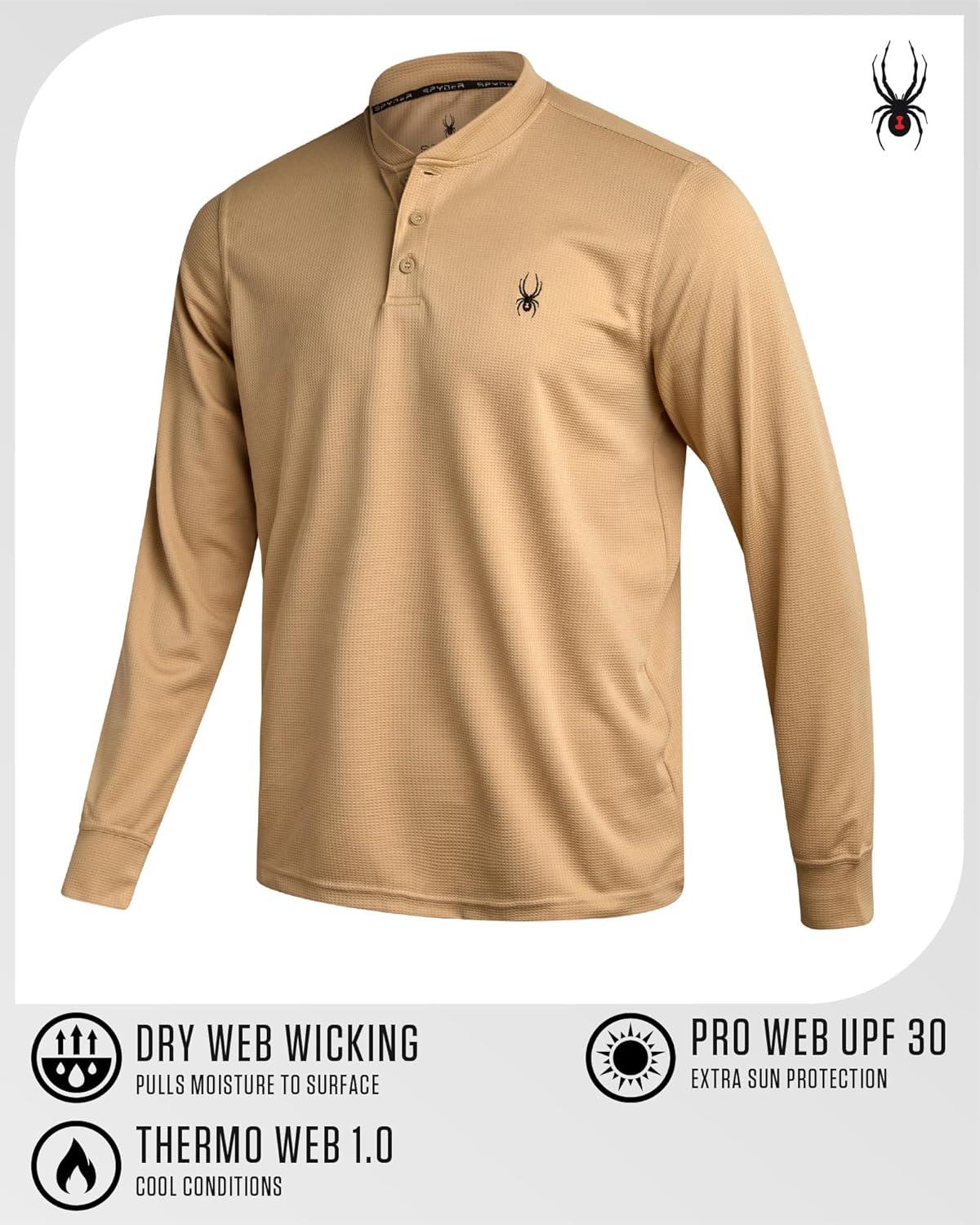 imageSpyder Mens Henley Shirt Lightweight Quick Dry Moisture Wicking Long Sleeve Athletic Performance Shirts for MenSand