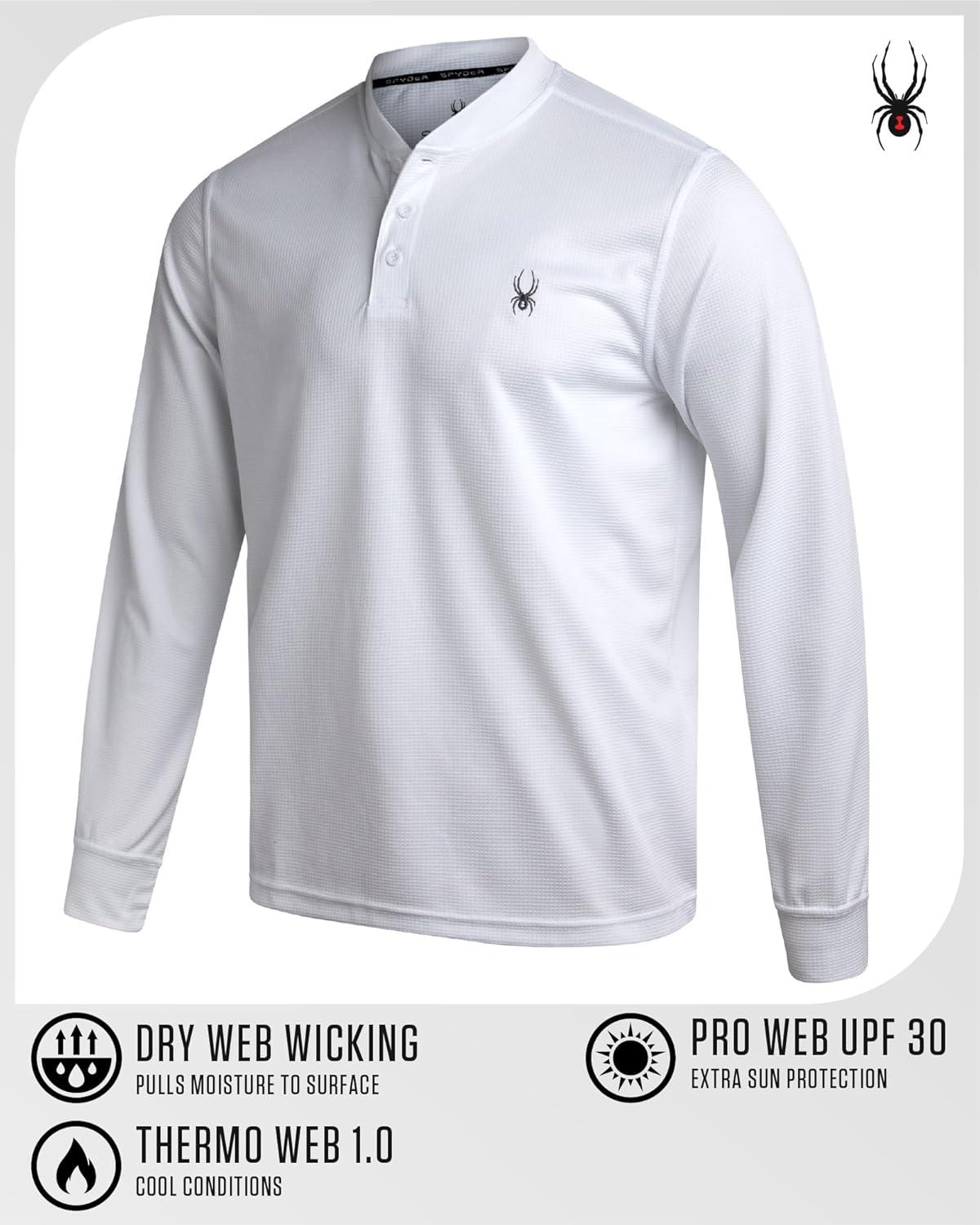 imageSpyder Mens Henley Shirt Lightweight Quick Dry Moisture Wicking Long Sleeve Athletic Performance Shirts for MenWhite