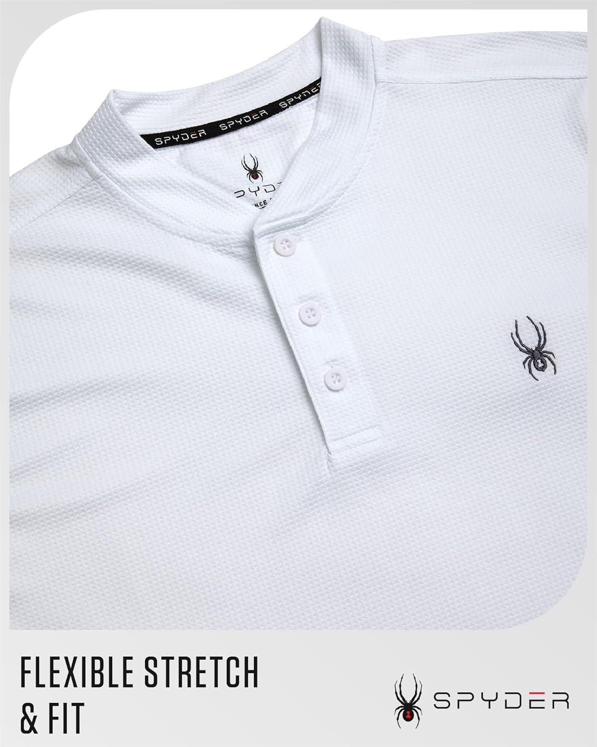 imageSpyder Mens Henley Shirt Lightweight Quick Dry Moisture Wicking Long Sleeve Athletic Performance Shirts for MenWhite