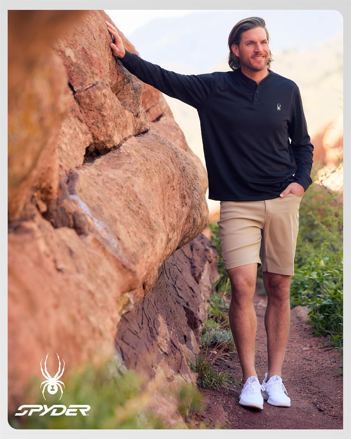 imageSpyder Mens Henley Shirt Lightweight Quick Dry Moisture Wicking Long Sleeve Athletic Performance Shirts for MenWhite