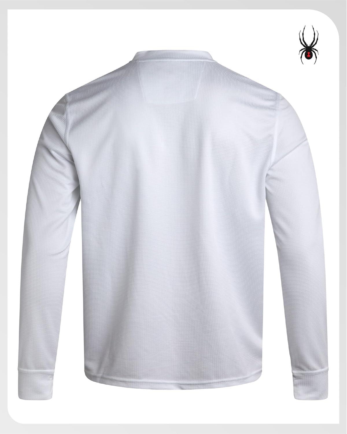 imageSpyder Mens Henley Shirt Lightweight Quick Dry Moisture Wicking Long Sleeve Athletic Performance Shirts for MenWhite