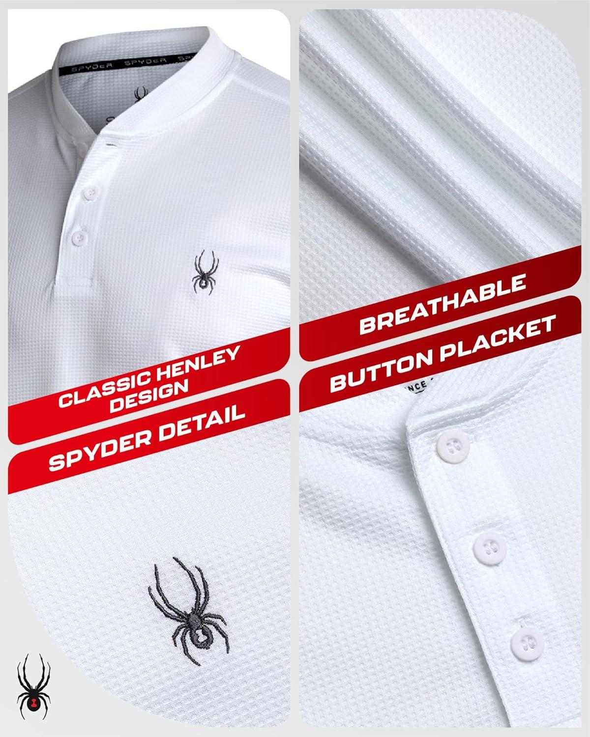 imageSpyder Mens Henley Shirt Lightweight Quick Dry Moisture Wicking Long Sleeve Athletic Performance Shirts for MenWhite