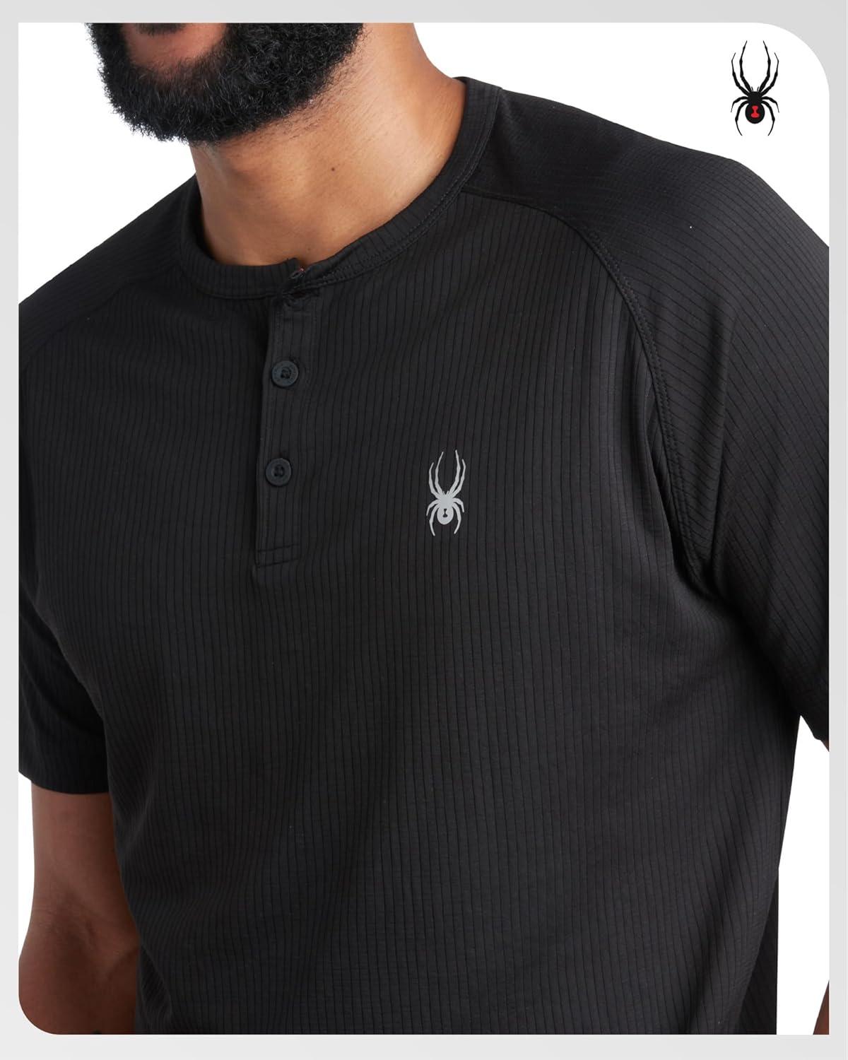 imageSpyder Mens Henley Shirt Lightweight Quick Dry Moisture Wicking Short Sleeve Athletic Performance Shirts for MenBlack