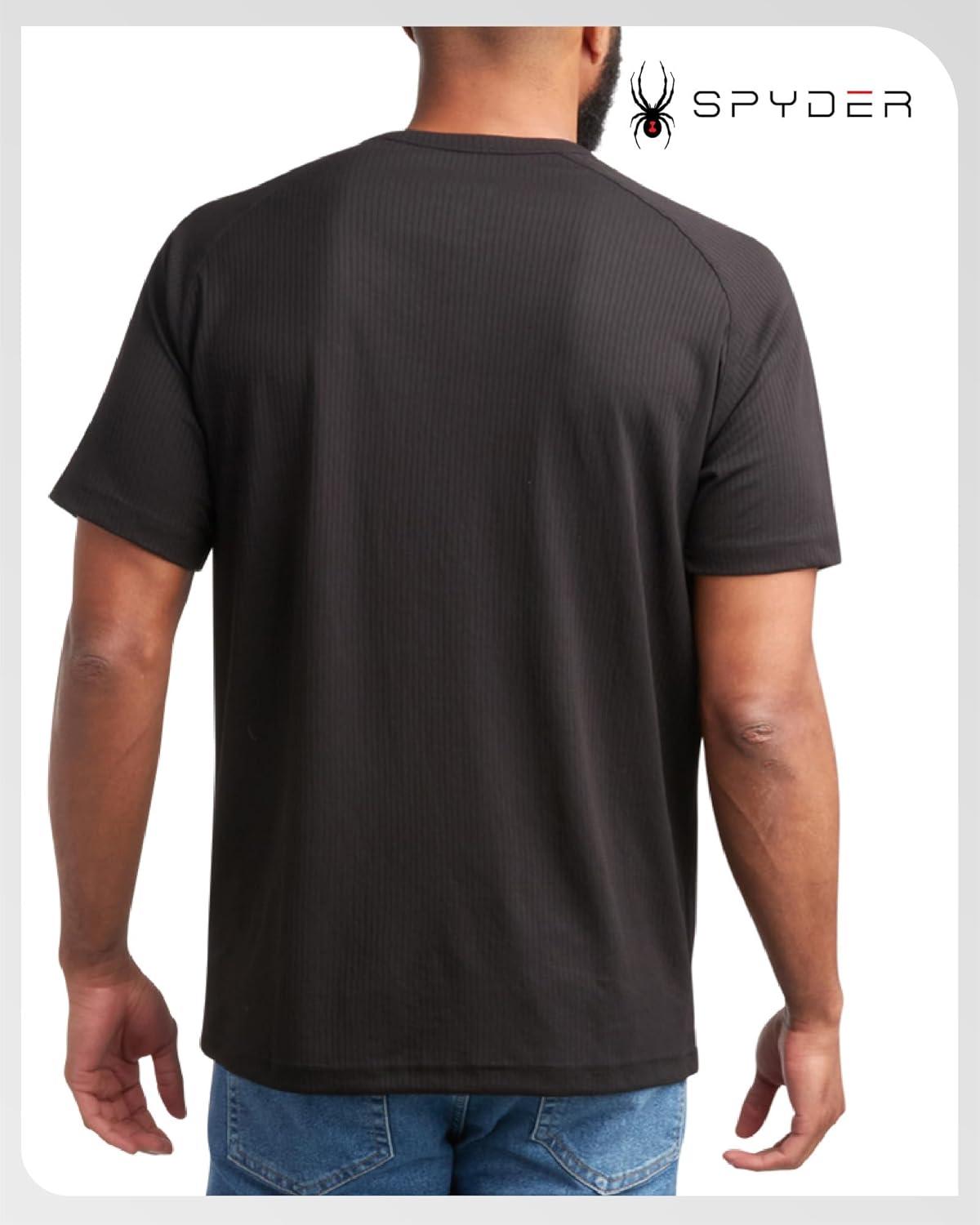 imageSpyder Mens Henley Shirt Lightweight Quick Dry Moisture Wicking Short Sleeve Athletic Performance Shirts for MenBlack
